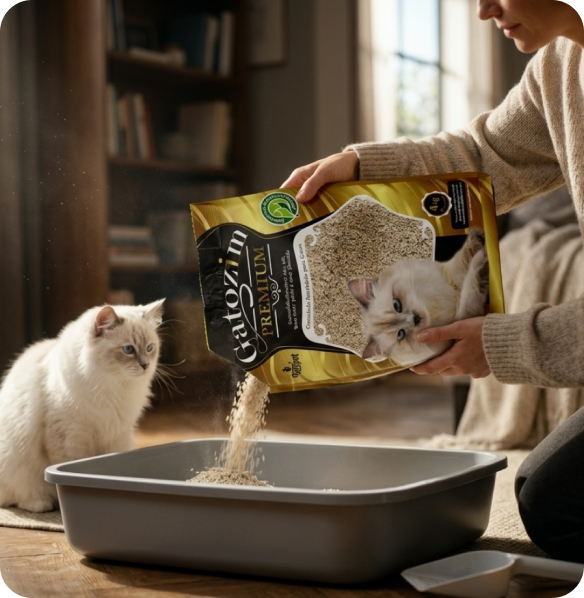 Cuidado com gato e areia sanitária Gatozim